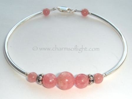 Rhodochrosite & Silver Bangle Bracelet